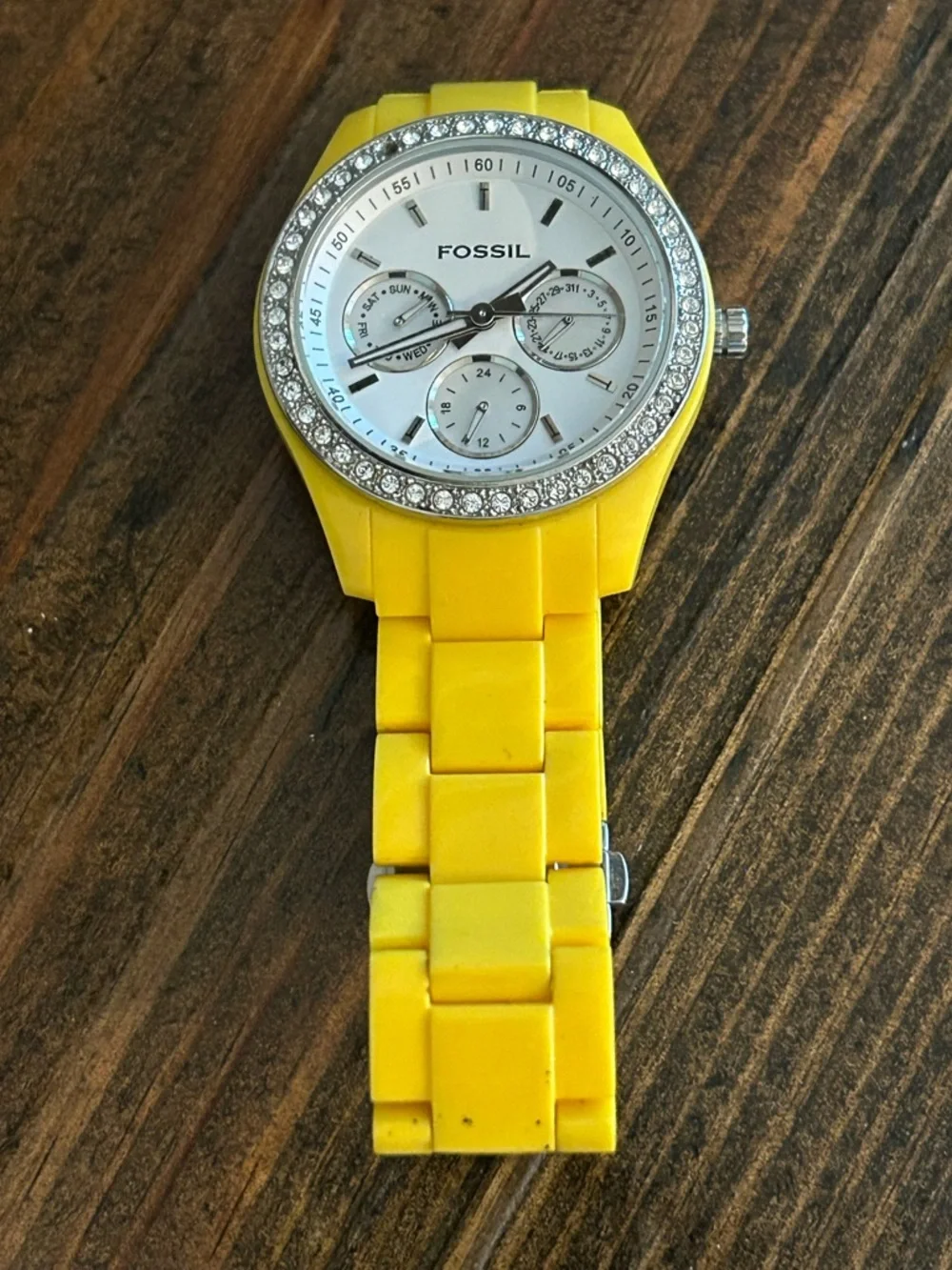 Fossil Yellow Band Watch with Crystal Bezel